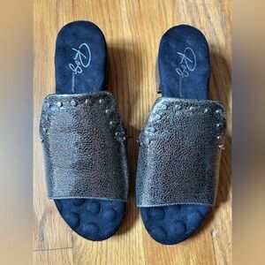 Ros Hommerson Metallic Slip on Sandals made in Brazil studs leather upper sz8M